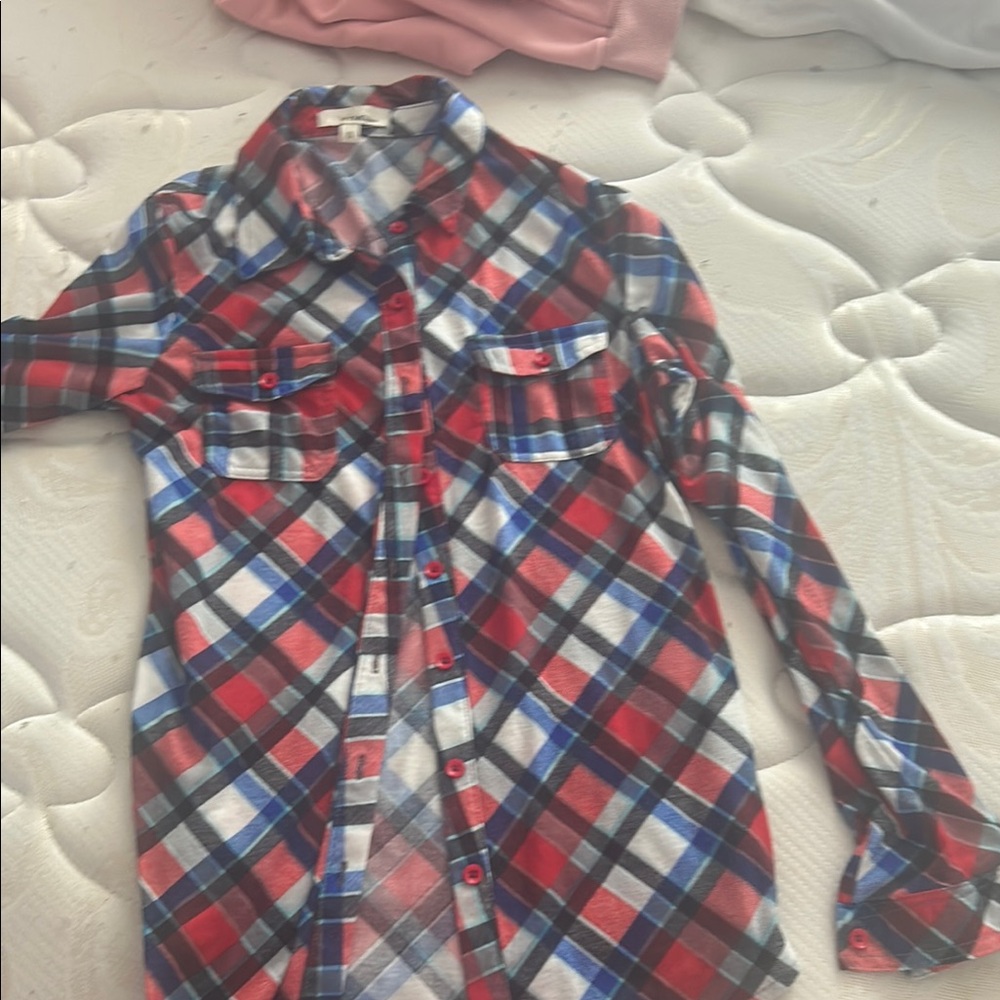 Red and Blue Plaid Button Down Shirt